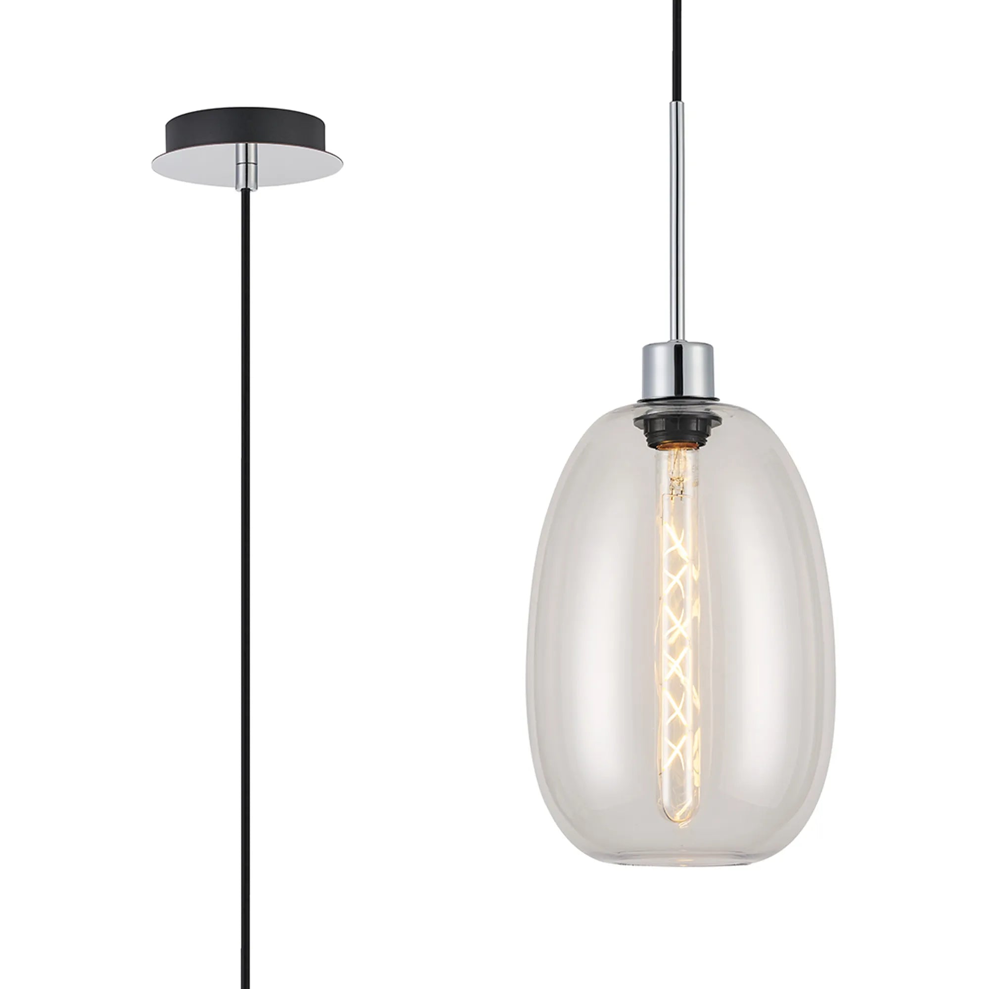 Lori 1.7m Single Pendant 1 Light Adjustable E27 Polished Chrome w Various Finishes
