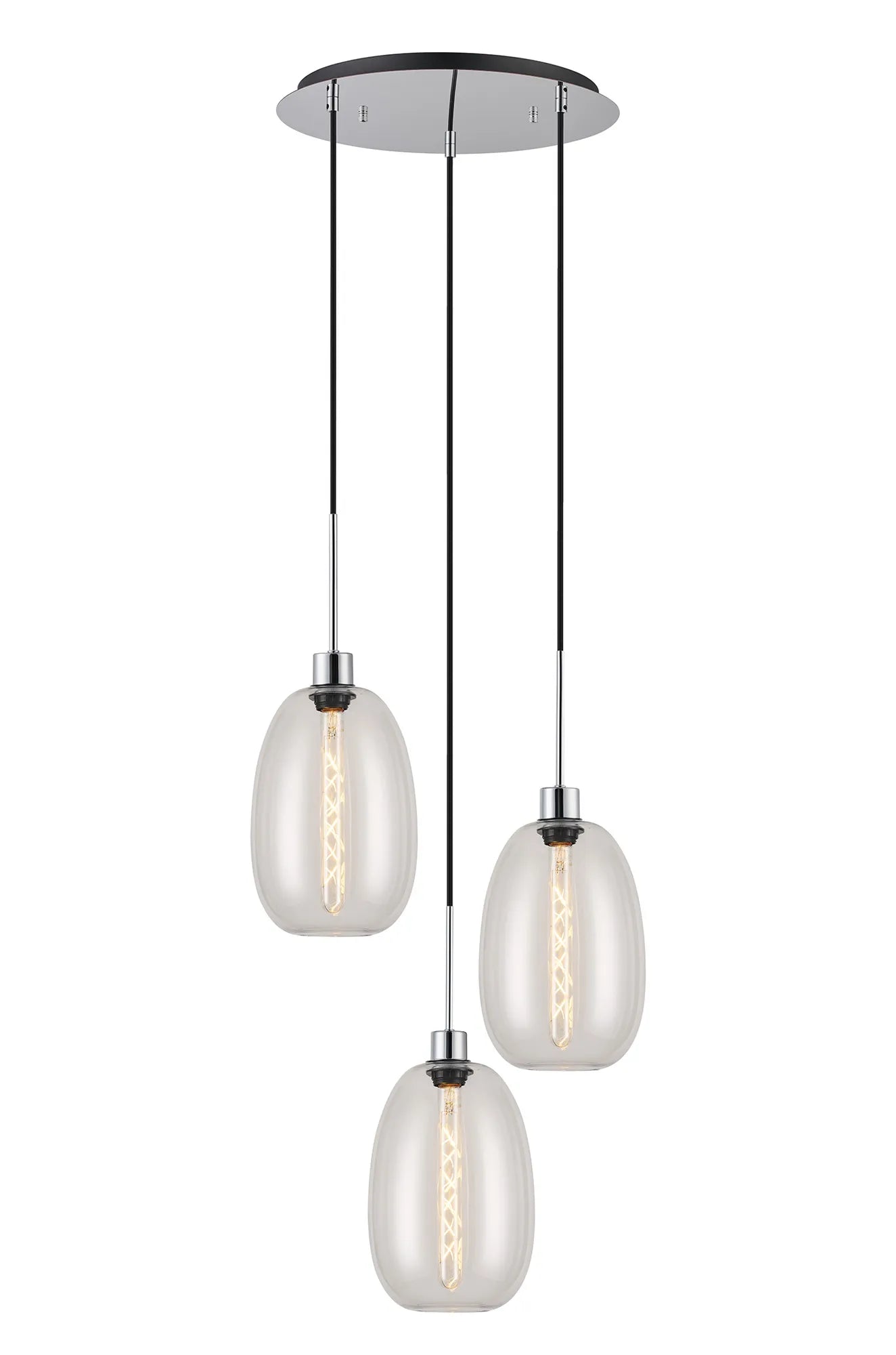 Lori 3Lt Cluster Pendant - Polished Chrome w Various Finishes