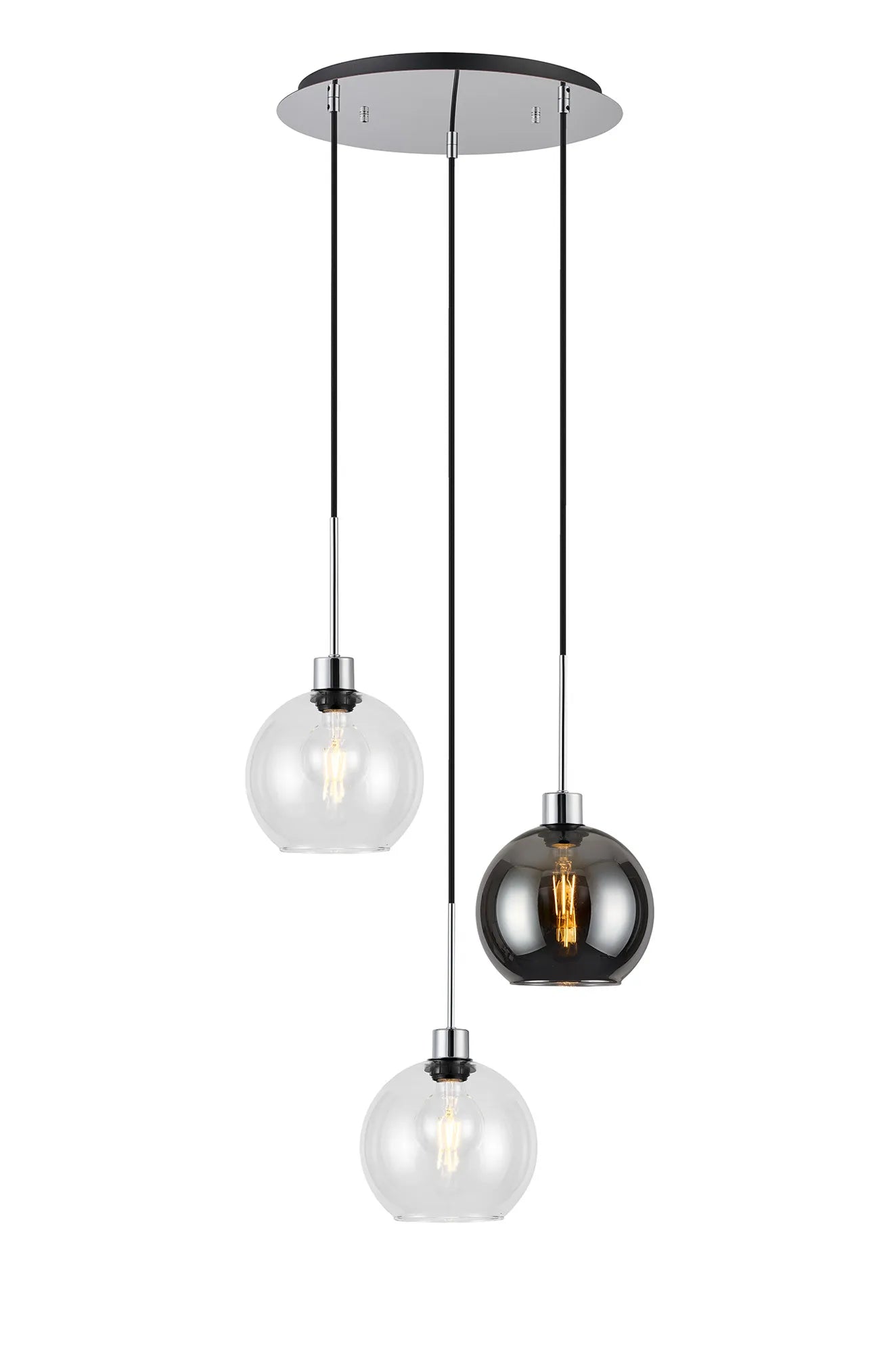 Lori 3Lt Cluster Pendant - Polished Chrome w Various Finishes
