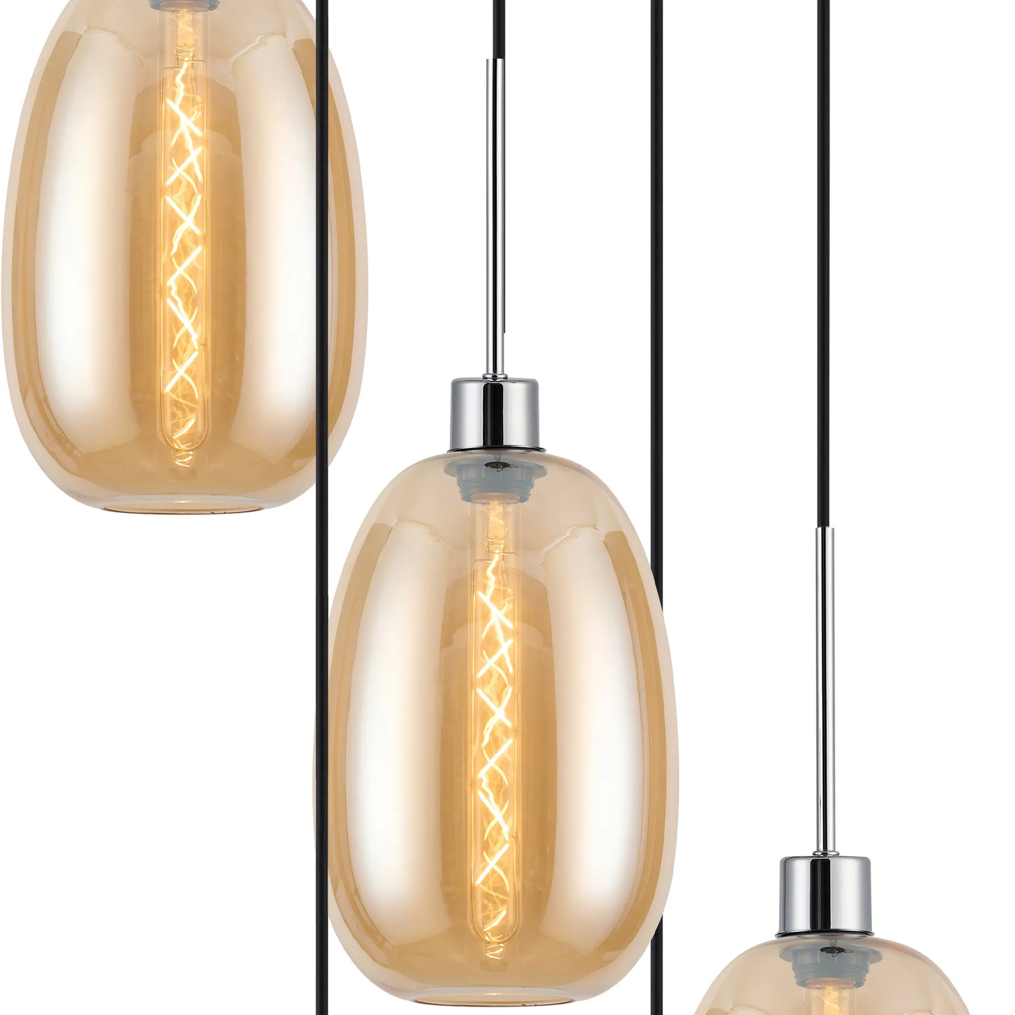 Lori 5 Light Cluster Pendant Adjustable E27- Polished Chrome w Various Glass Finishes
