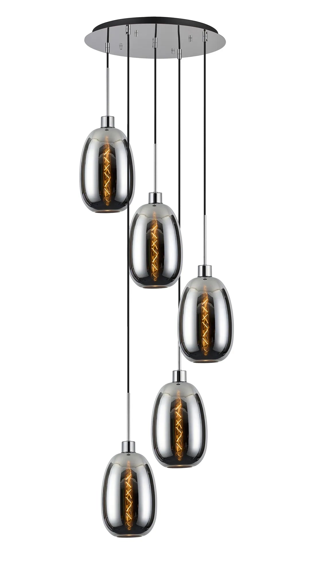 Lori 5 Light Cluster Pendant Adjustable E27- Polished Chrome w Various Glass Finishes