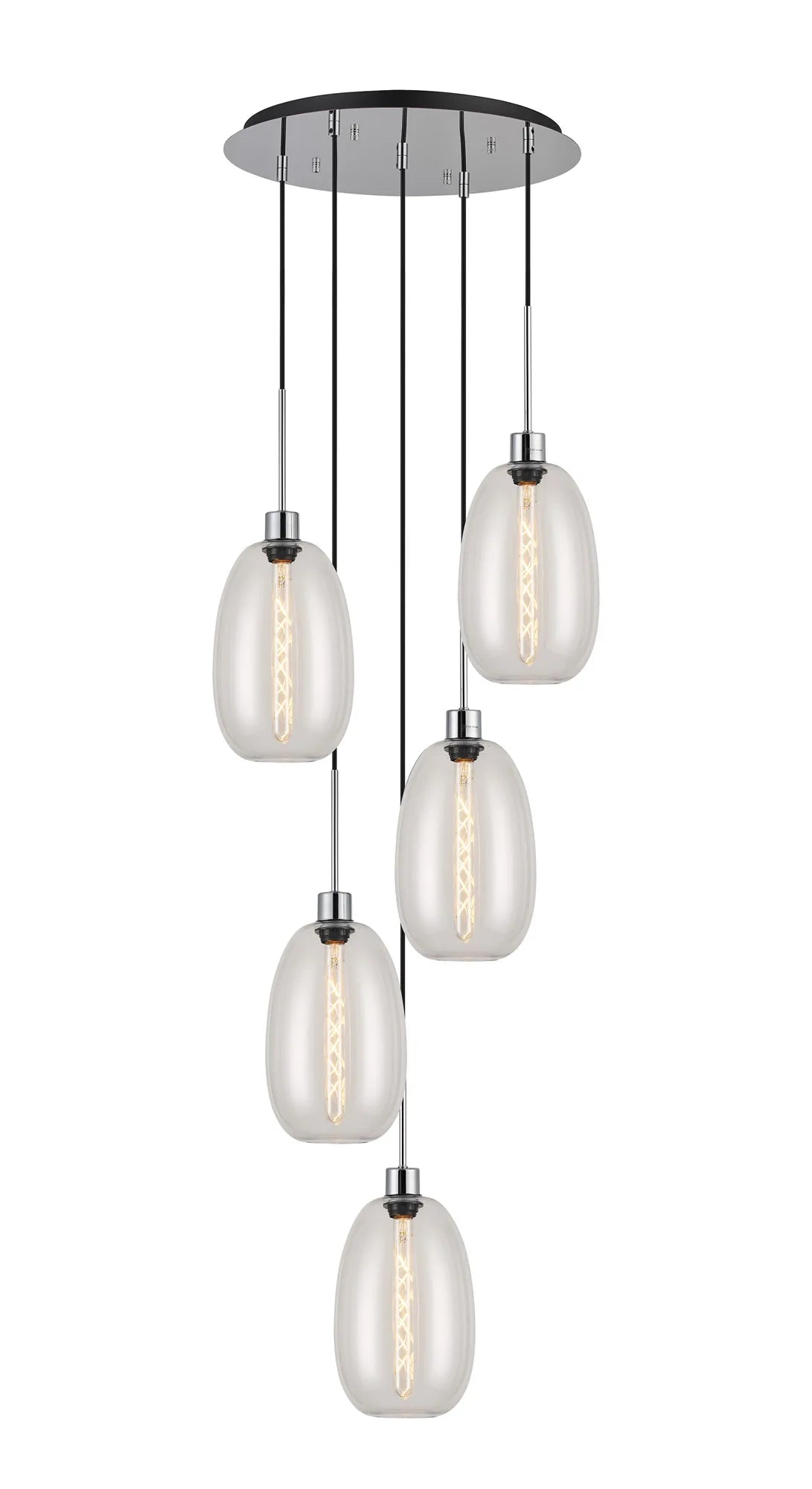 Lori 5 Light Cluster Pendant Adjustable E27- Polished Chrome w Various Glass Finishes