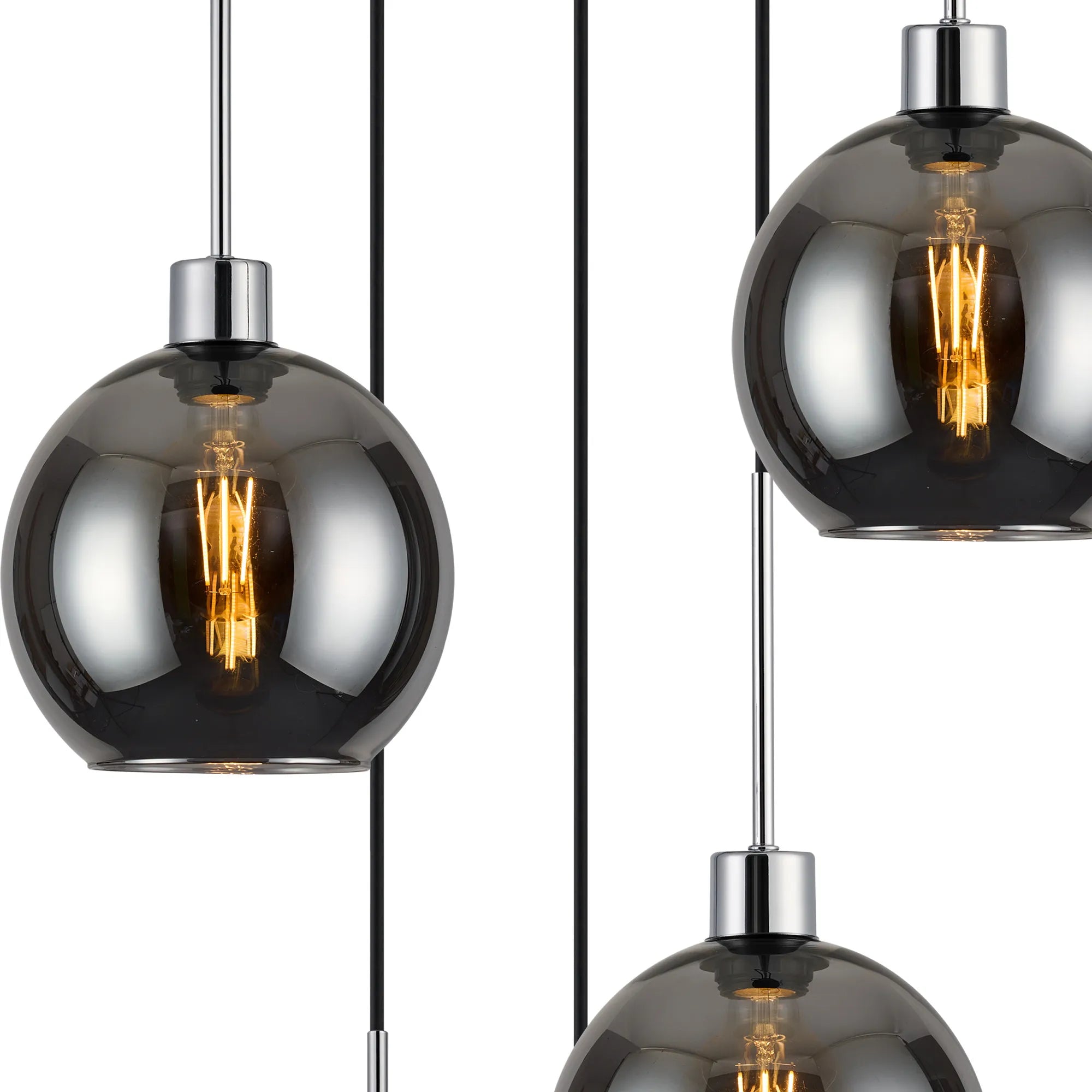 Lori 5 Light Cluster Pendant Adjustable E27- Polished Chrome w Various Glass Finishes