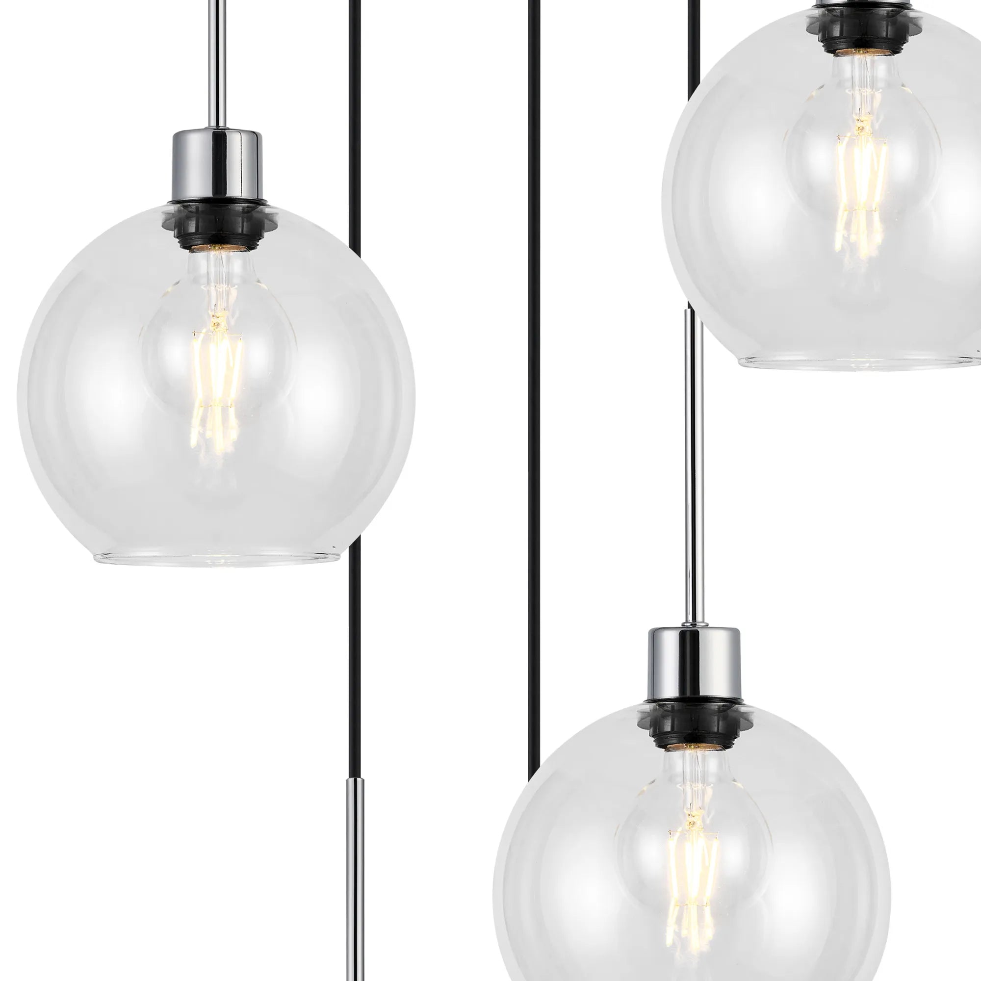 Lori 5 Light Cluster Pendant Adjustable E27- Polished Chrome w Various Glass Finishes
