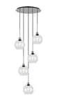 Lori 5 Light Cluster Pendant Adjustable E27- Polished Chrome w Various Glass Finishes