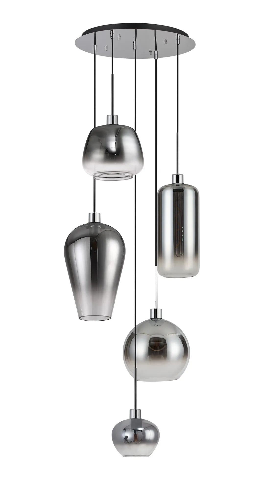Lori 5 Light Cluster Pendant Adjustable E27- Polished Chrome w Various Glass Finishes
