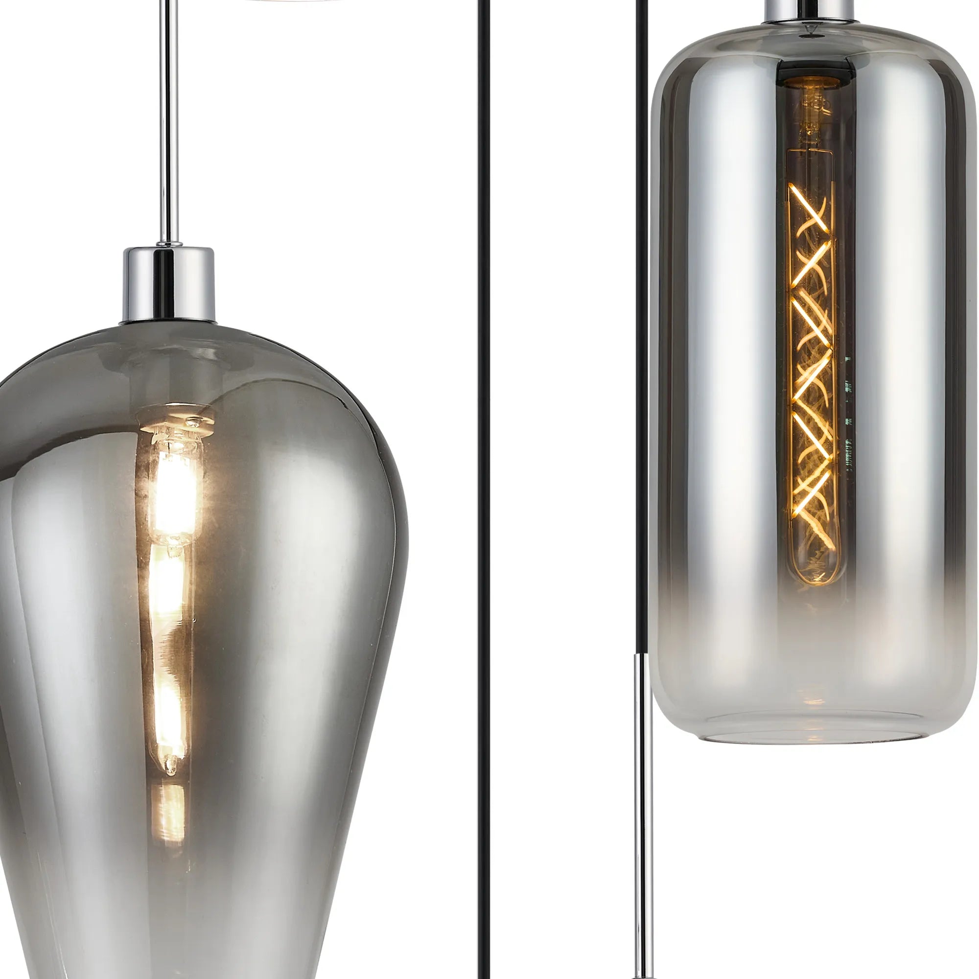 Lori 5 Light Cluster Pendant Adjustable E27- Polished Chrome w Various Glass Finishes
