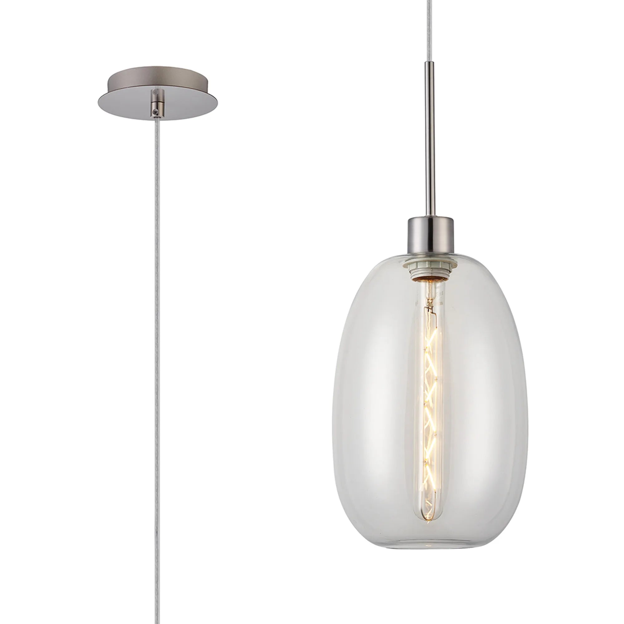 Lori 1.7m Single Pendant 1 Light Adjustable E27- Satin Nickel w Various Finishes