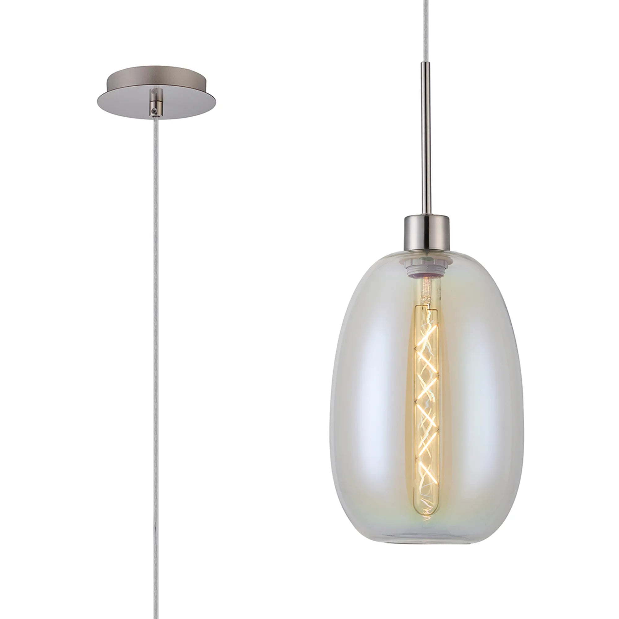 Lori 1.7m Single Pendant 1 Light Adjustable E27- Satin Nickel w Various Finishes
