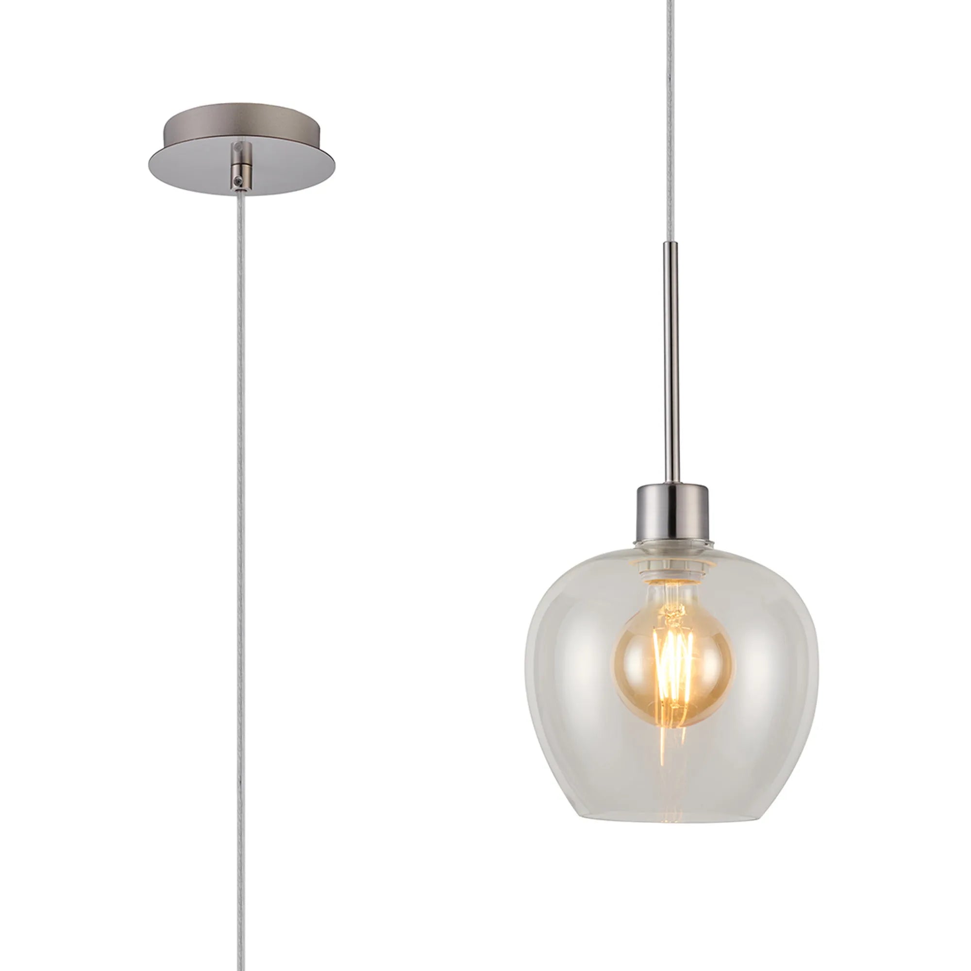 Lori 1.7m Single Pendant 1 Light Adjustable E27- Satin Nickel w Various Finishes