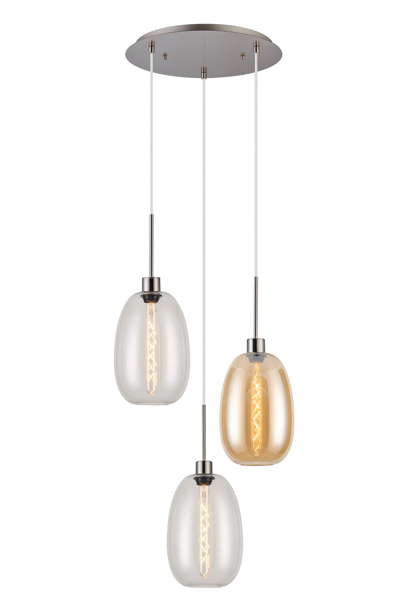 Lori 3Lt Cluster Pendant - Satin Nickel w Various Glass Finishes