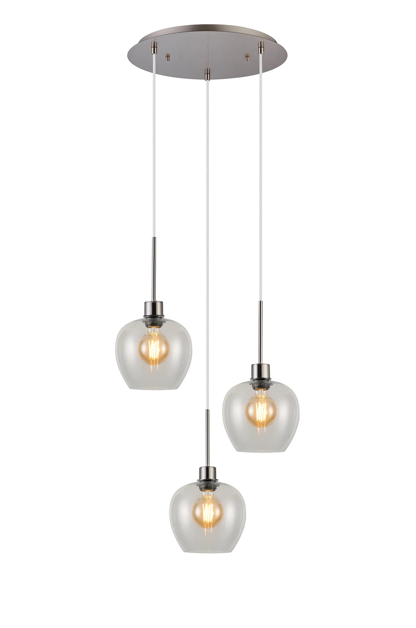 Lori 3Lt Cluster Pendant - Satin Nickel w Various Glass Finishes