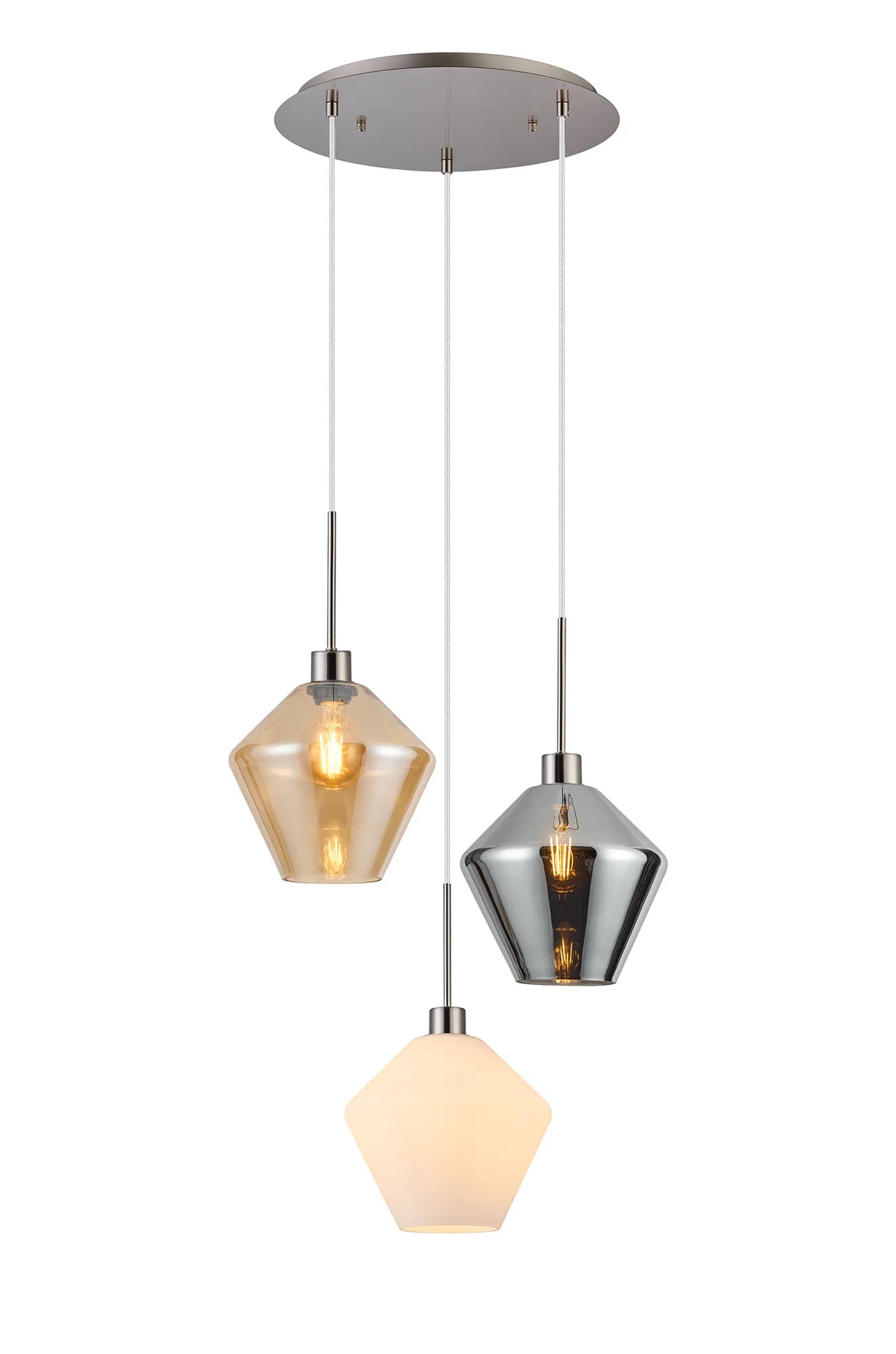 Lori 3Lt Cluster Pendant - Satin Nickel w Various Glass Finishes