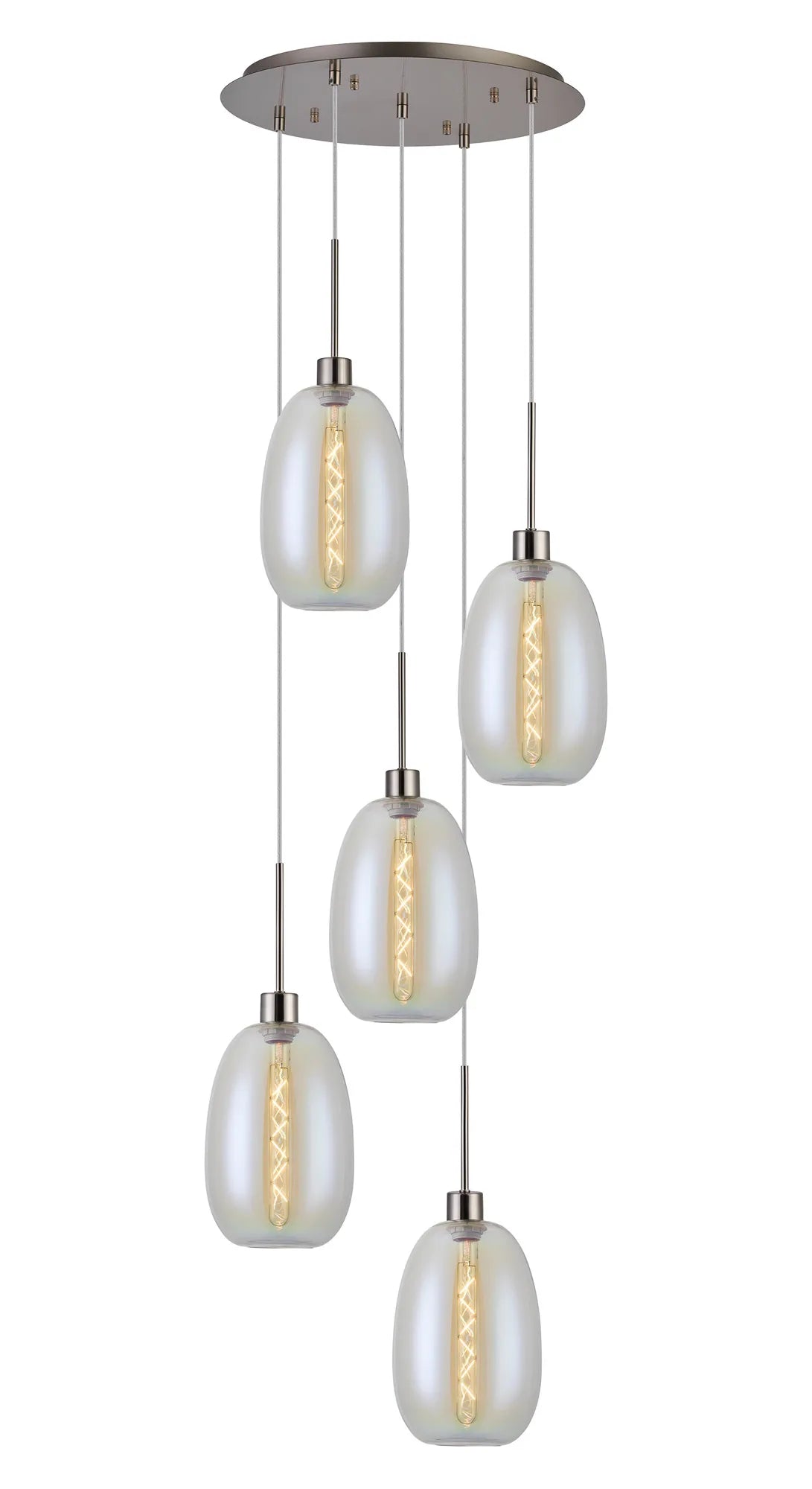 Lori 5 Light Cluster Pendant Adjustable E27- Satin Nickel w Various Glass Finishes