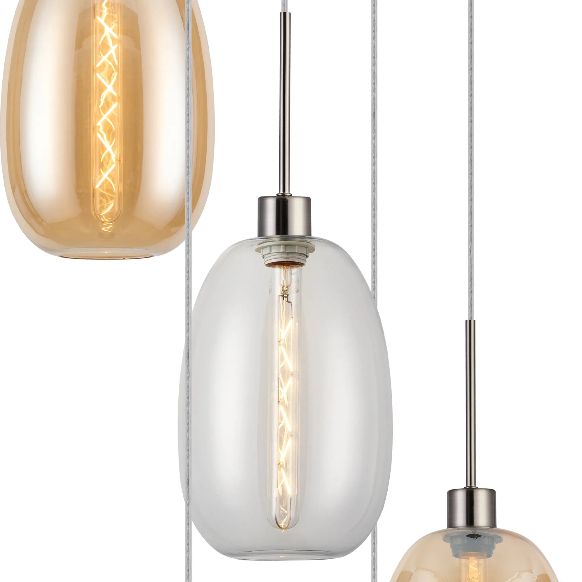 Lori 5 Light Cluster Pendant Adjustable E27- Satin Nickel w Various Glass Finishes
