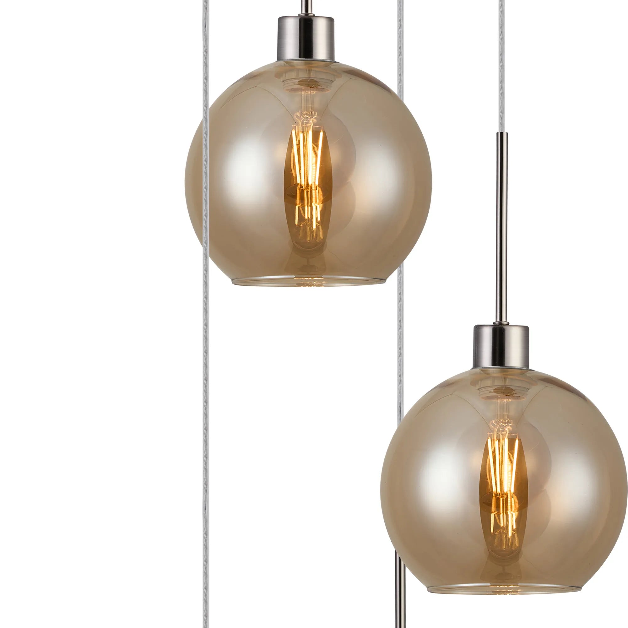 Lori 5 Light Cluster Pendant Adjustable E27- Satin Nickel w Various Glass Finishes