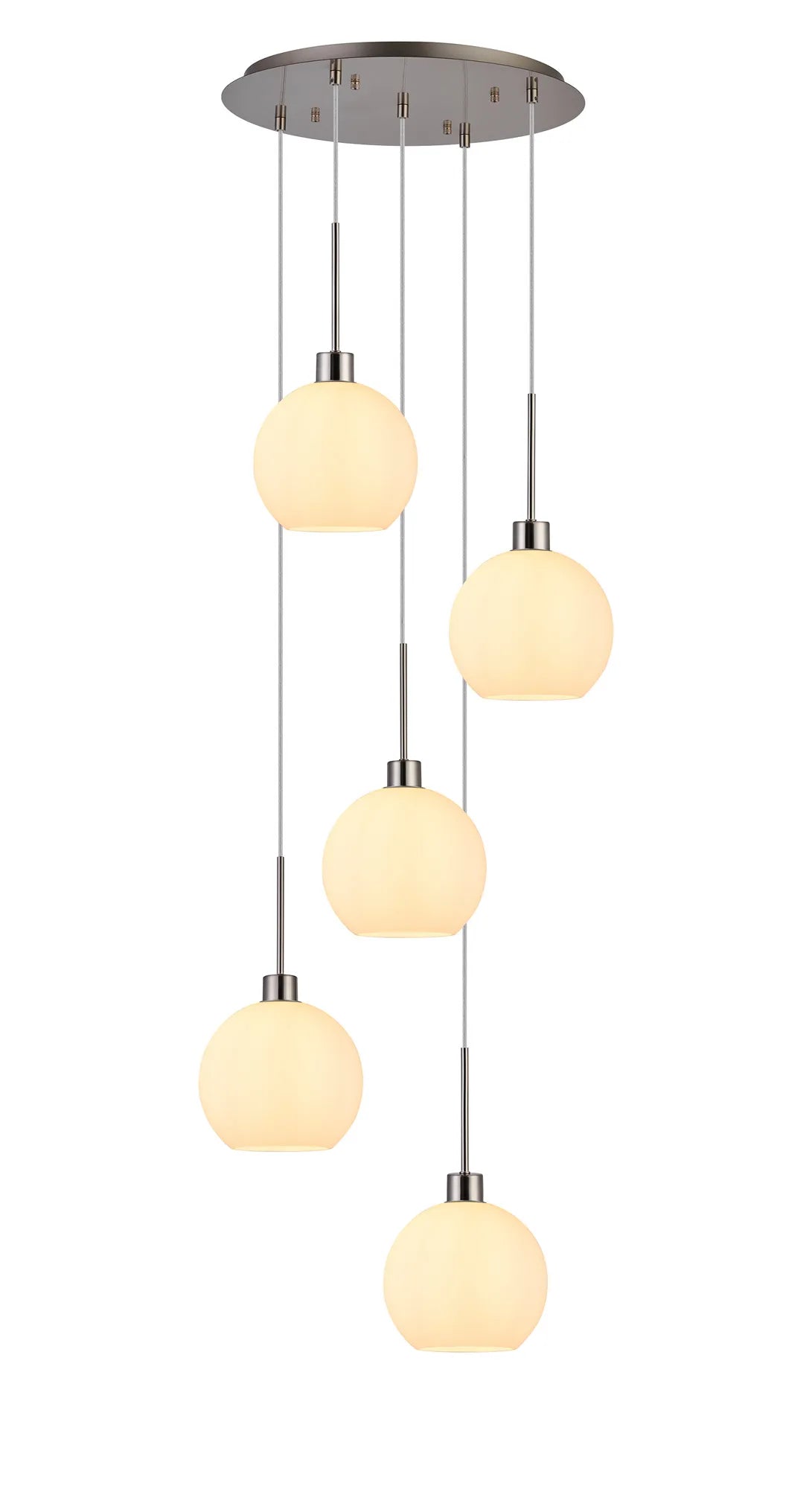Lori 5 Light Cluster Pendant Adjustable E27- Satin Nickel w Various Glass Finishes