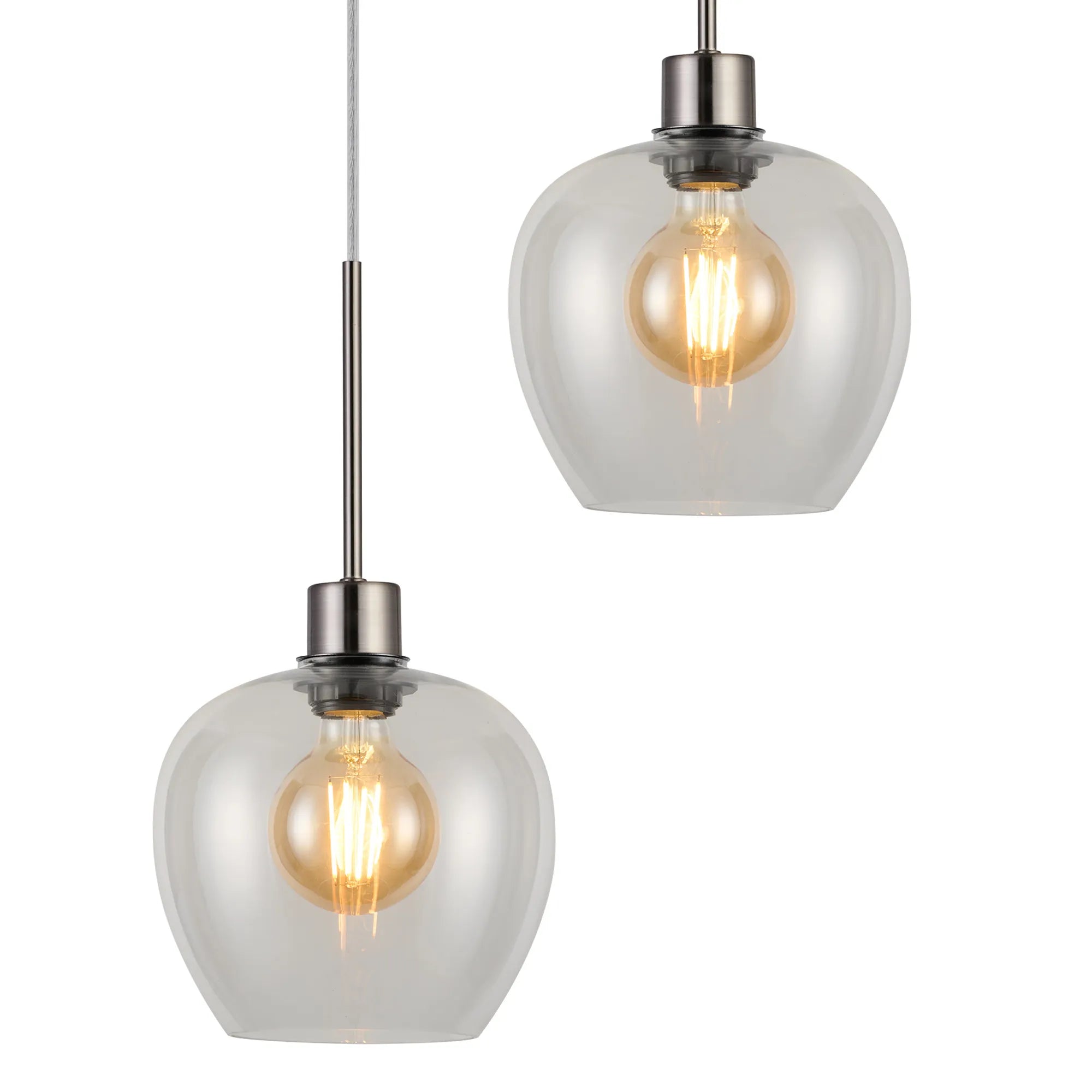 Lori 5 Light Cluster Pendant Adjustable E27- Satin Nickel w Various Glass Finishes