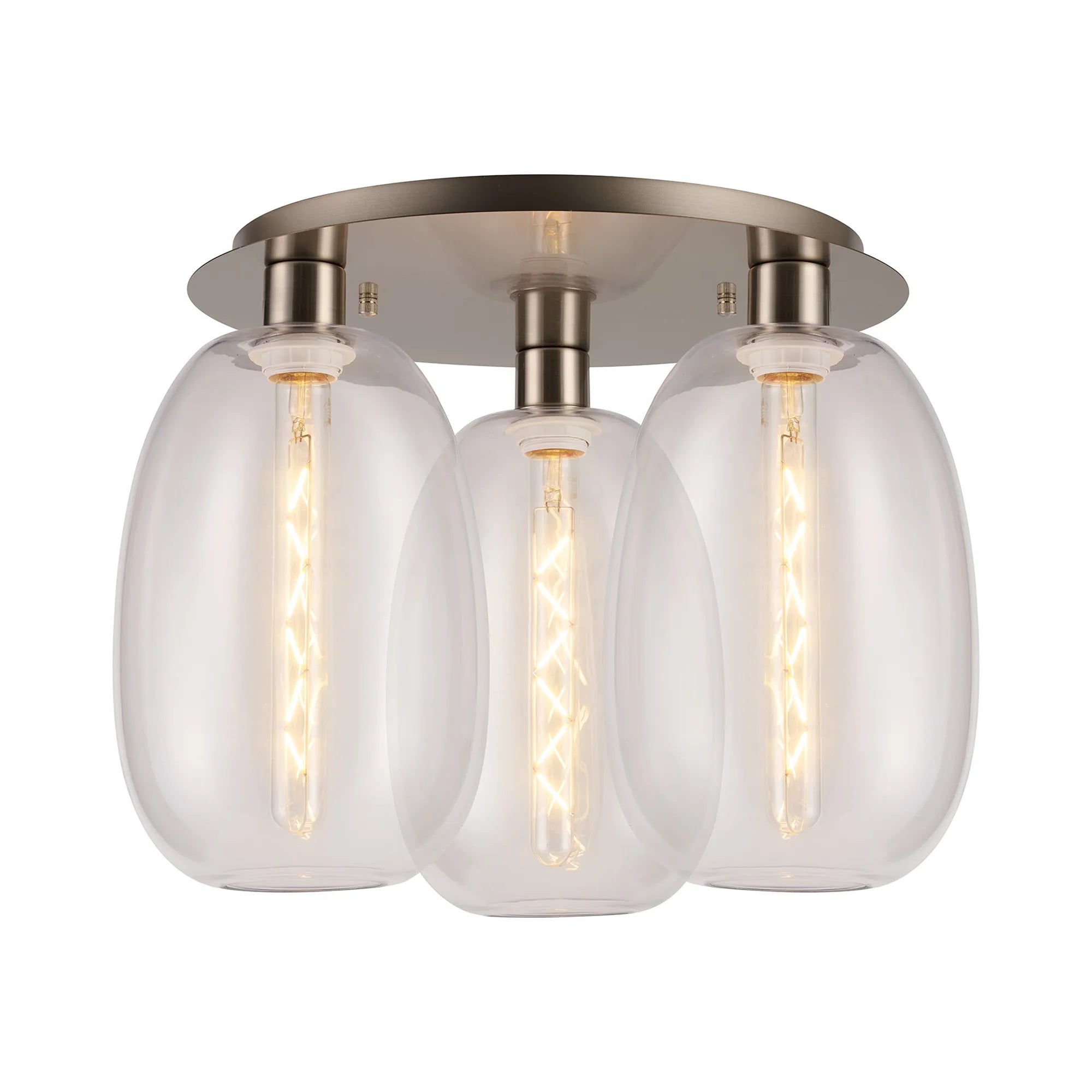 Lori 40cm 3Lt Round Ceiling Flush Light- Satin Nickel w Various Finishes