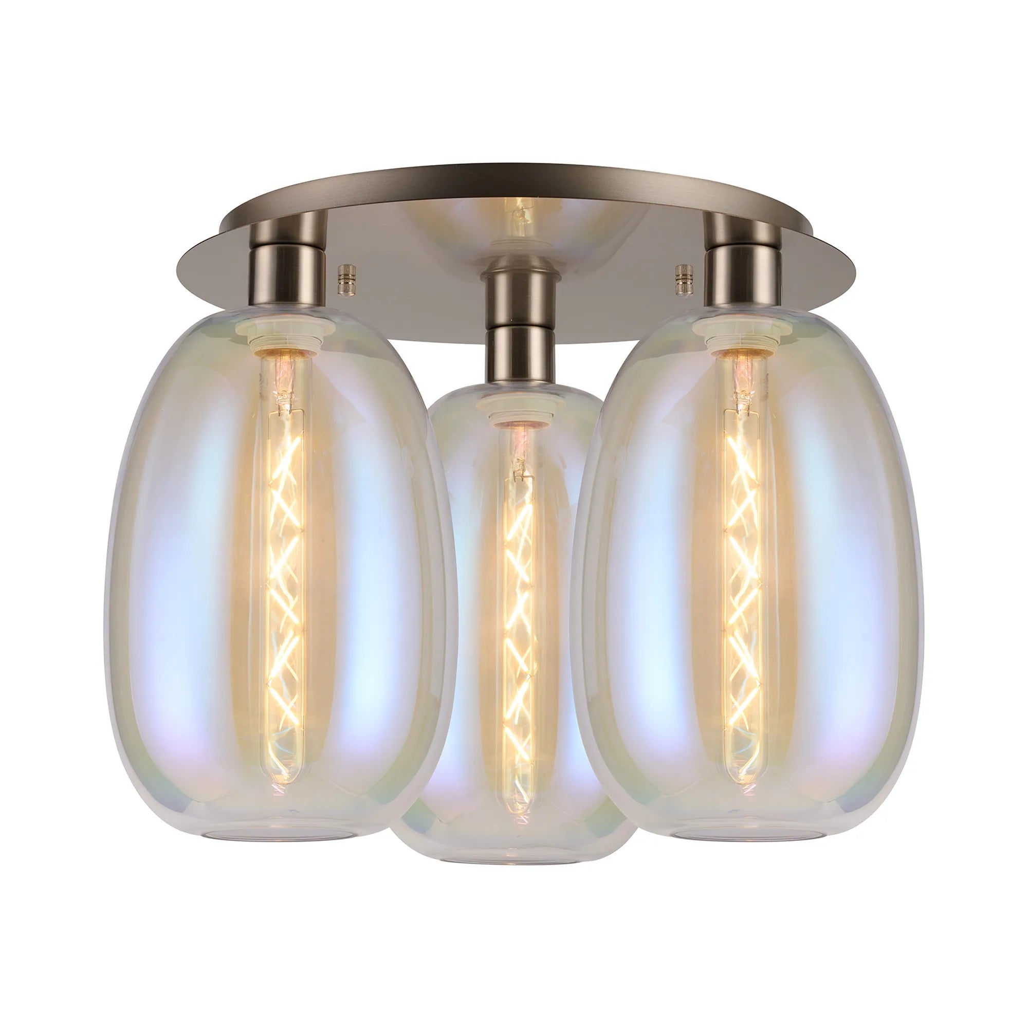 Lori 40cm 3Lt Round Ceiling Flush Light- Satin Nickel w Various Finishes