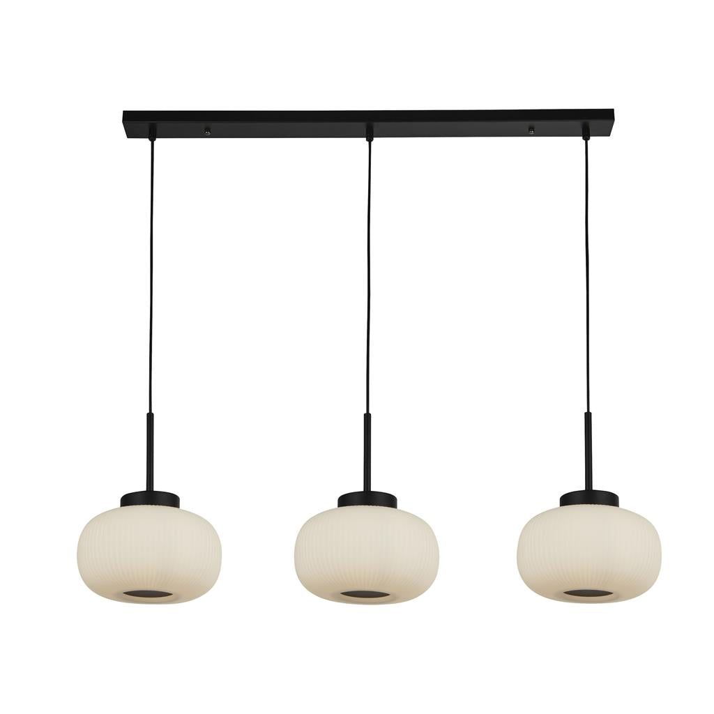Lumina 3Lt Kitchen Light - Black Metal & Opal Ribbed Glass