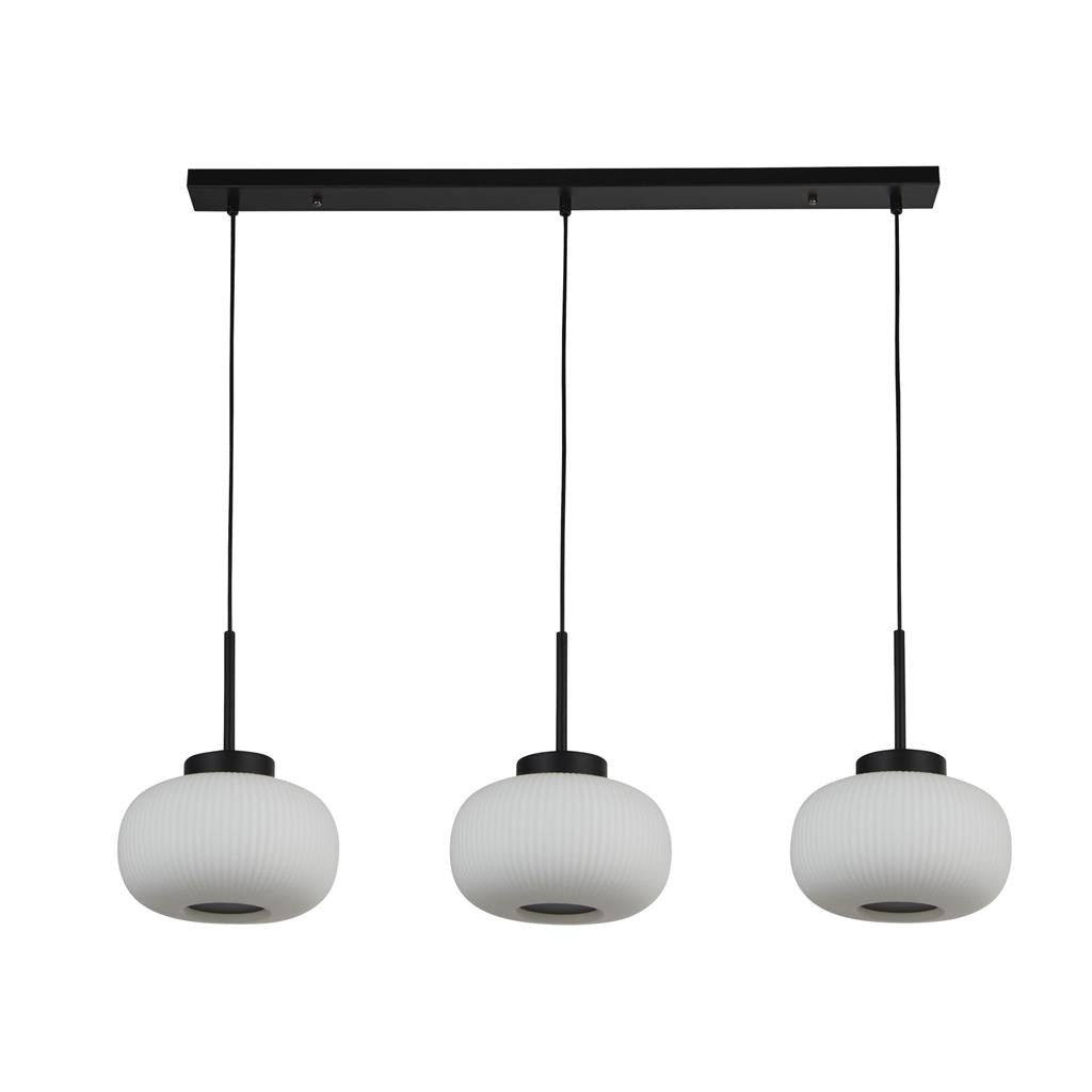 Lumina 3Lt Kitchen Light - Black Metal & Opal Ribbed Glass