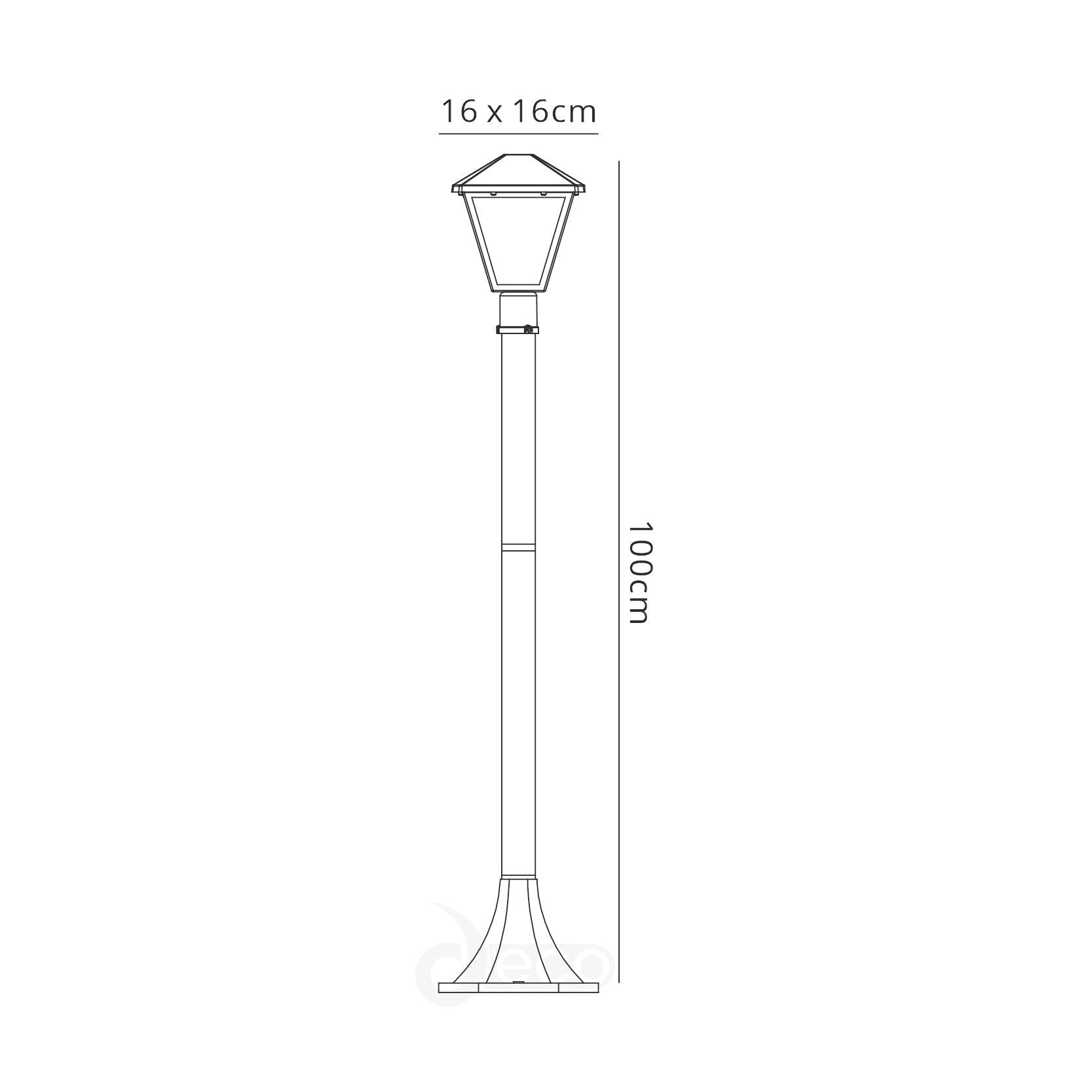 Luqi Tall Post, 1 x E27, IP44, Black/Clear Glass