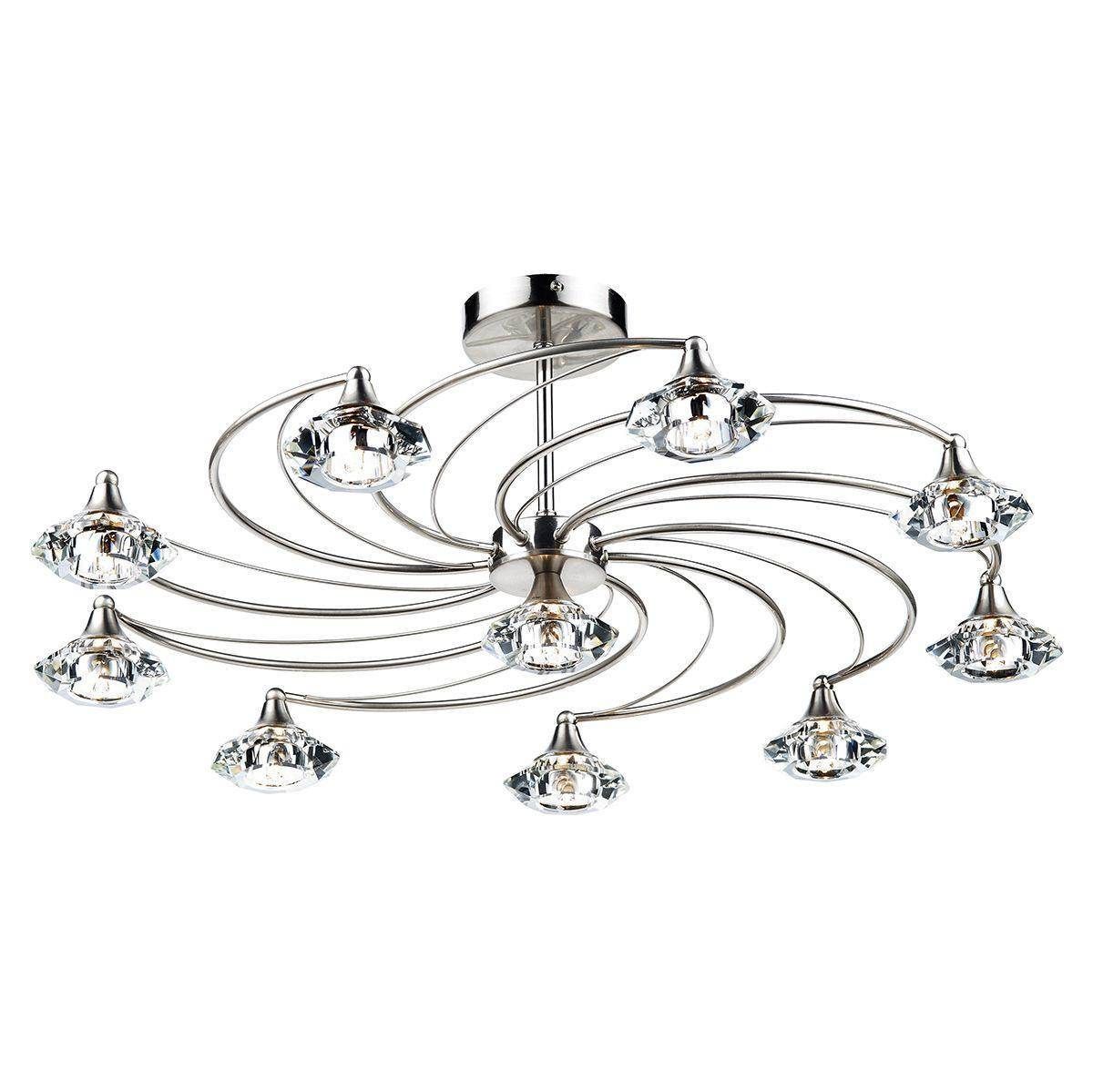 Dar Luther 10 Light Semi Flush Satin Chrome Crystal - Cusack Lighting