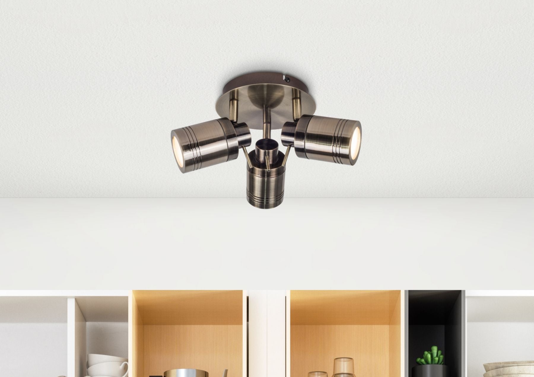 Luxo 3Lt Plate Spotlight - Antique Brass/Satin Chrome