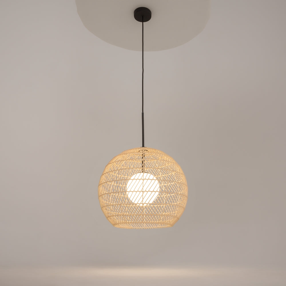 Cane Pendant Light- Black/ Beige Finish