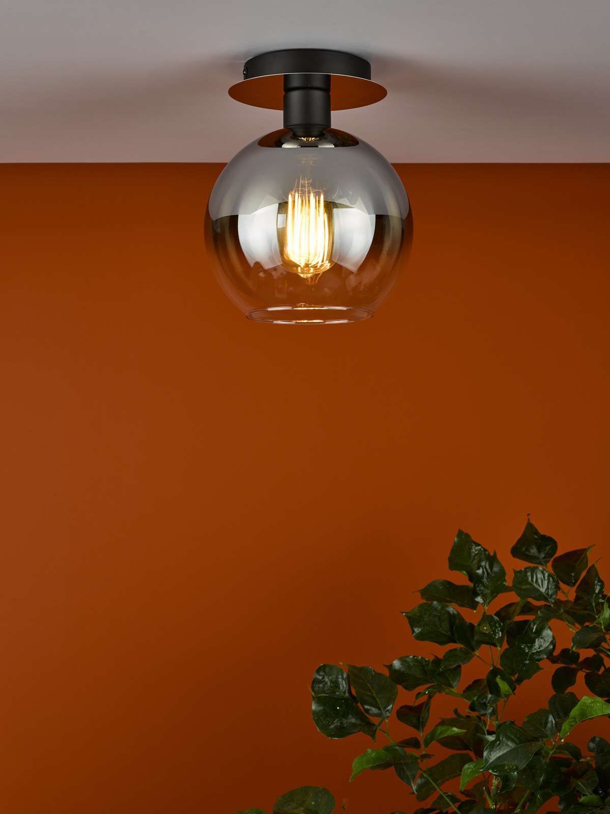 Dar Lycia 1Lt Semi Flush Ceiling Light - Matt Black Ombre Smoked Glass Finish, IP20