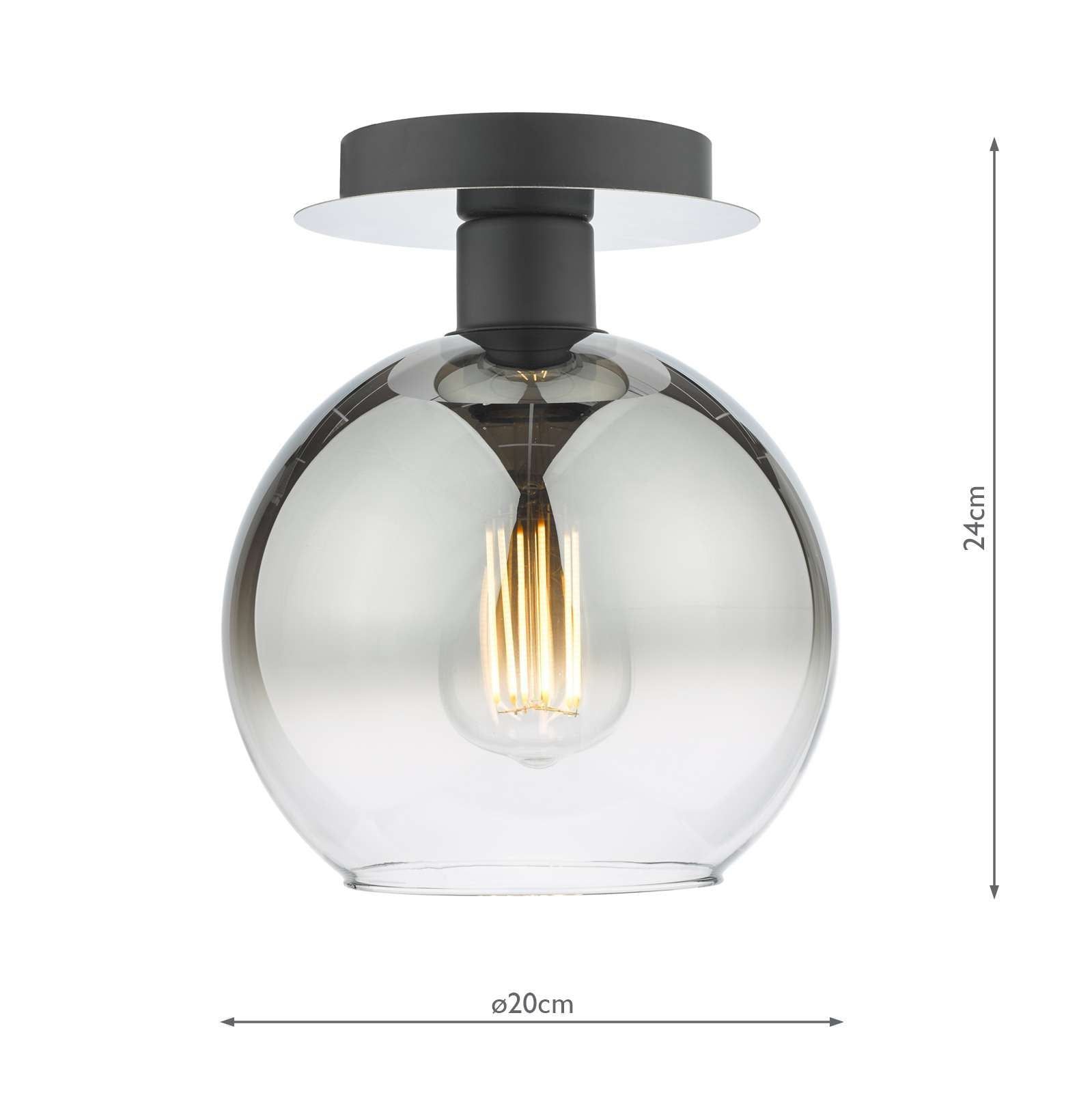 Dar Lycia 1Lt Semi Flush Ceiling Light - Matt Black Ombre Smoked Glass Finish, IP20