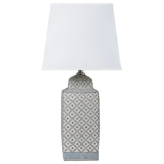 Lyon Lamp - Neutral Grey & White Square Linen Finish