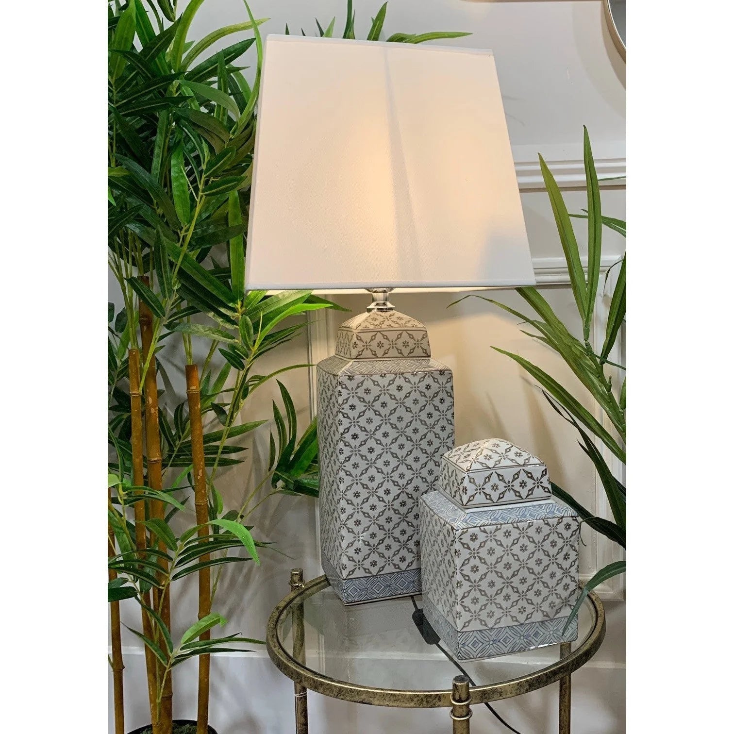 Lyon Lamp - Neutral Grey & White Square Linen Finish