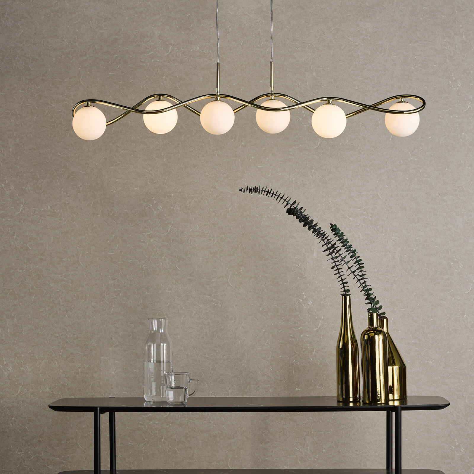 Lysandra 6 Light Kitchen Light Polished Chrome and Smoked Glass/ Polished Gold and Opal Glass