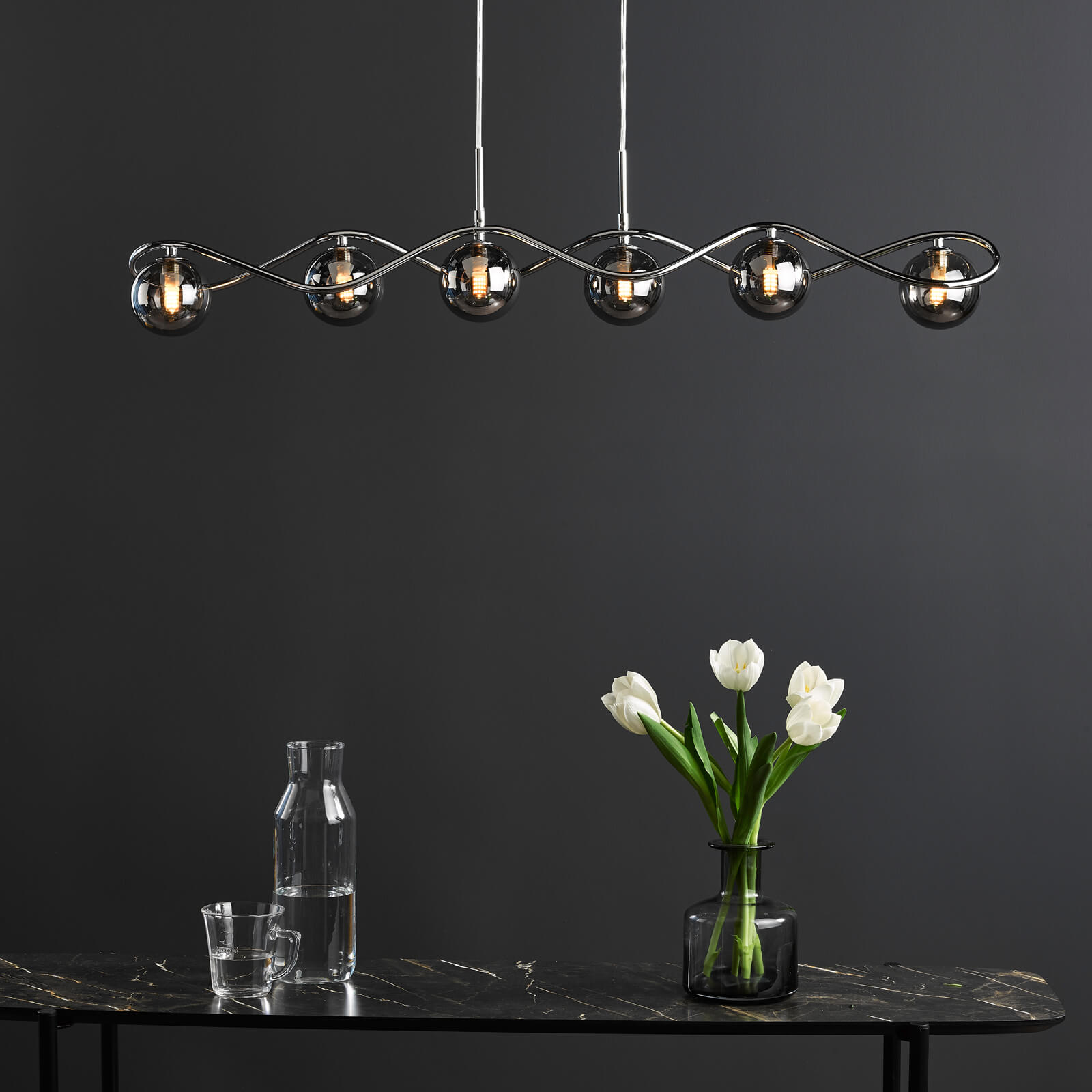 Lysandra 6 Light Kitchen Light Polished Chrome and Smoked Glass/ Polished Gold and Opal Glass