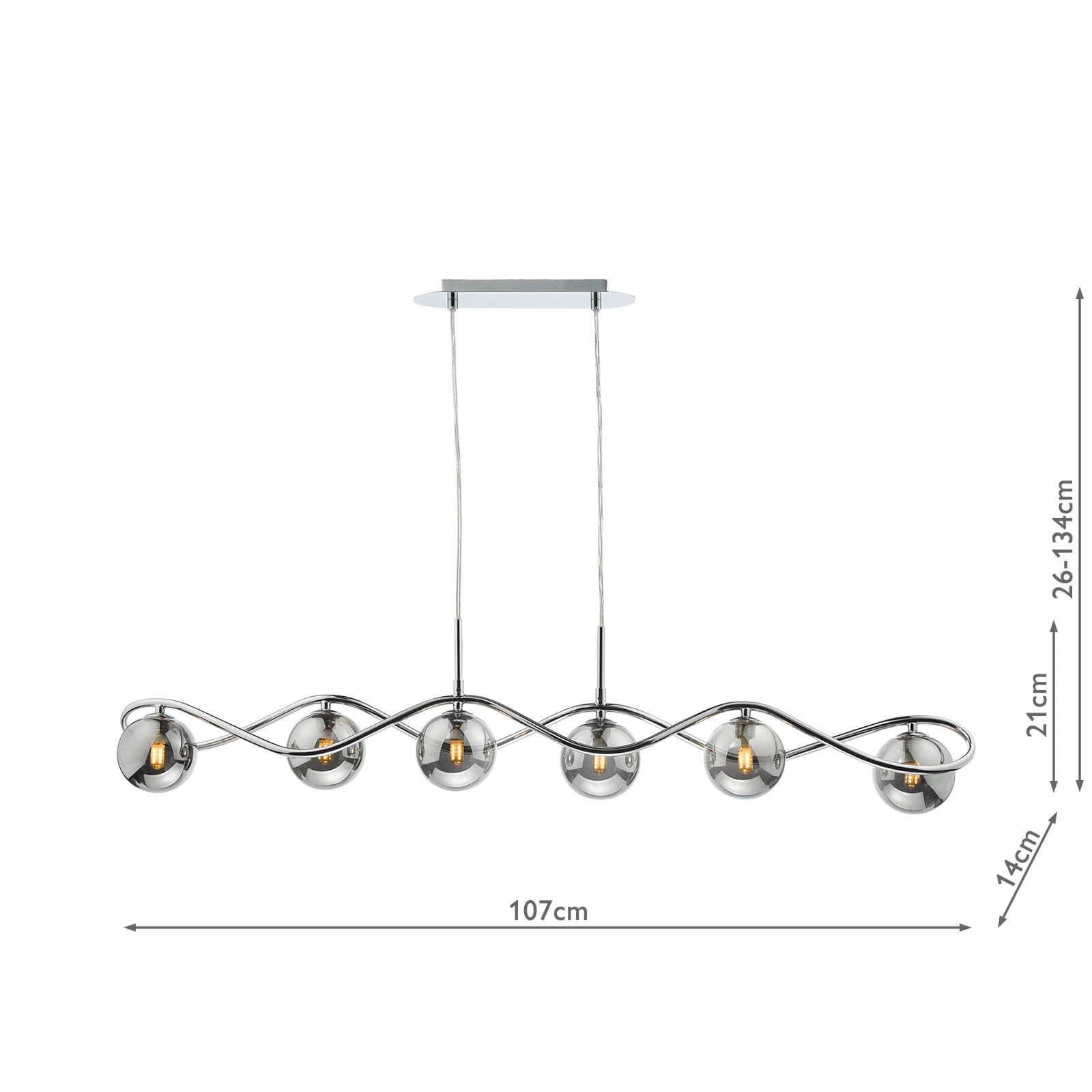Lysandra 6 Light Kitchen Light Polished Chrome and Smoked Glass/ Polished Gold and Opal Glass