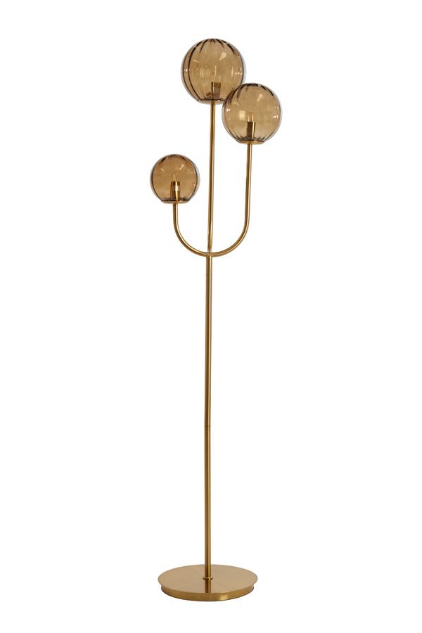 Magdala 3Lt Floor Lamp - Brown Glass & Gold Finish