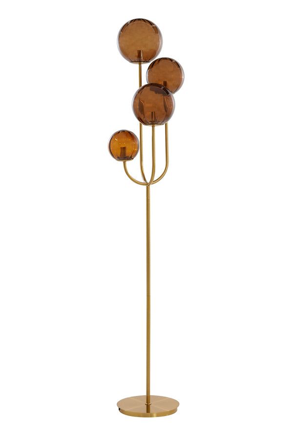Magdala 4Lt Floor Lamp - Brown Glass & Gold Finish