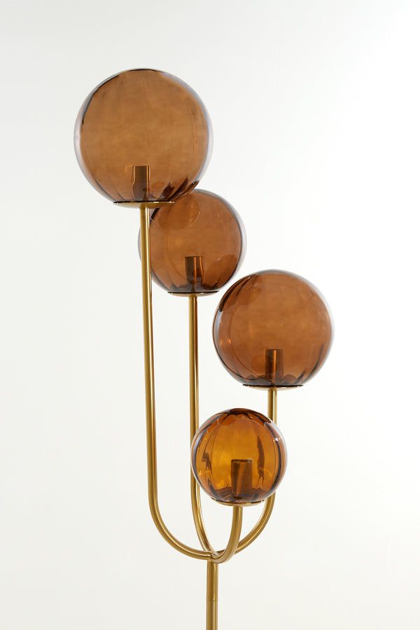 Magdala 4Lt Floor Lamp - Brown Glass & Gold Finish