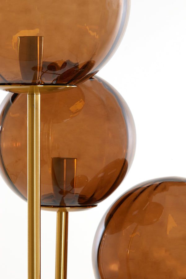 Magdala 4Lt Floor Lamp - Brown Glass & Gold Finish