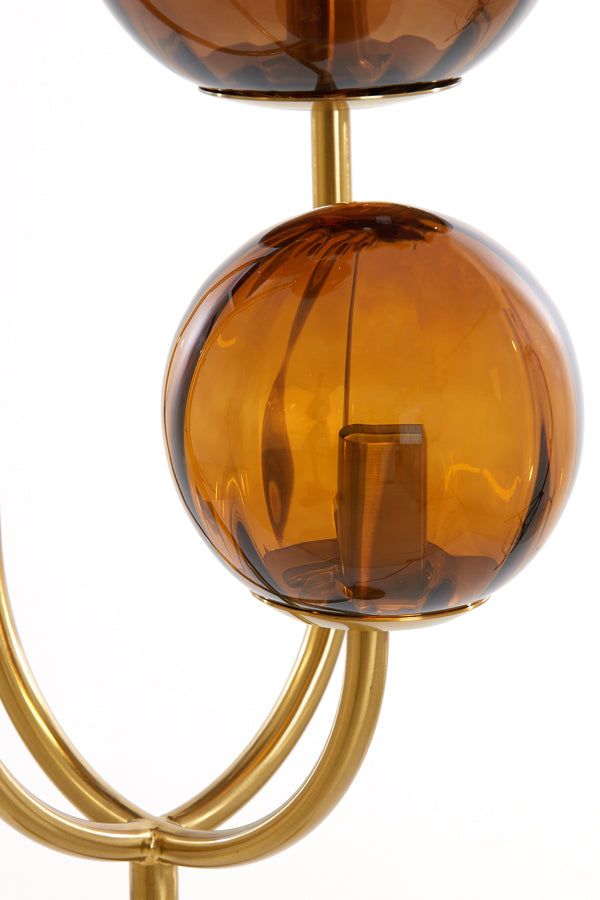 Magdala 4Lt Floor Lamp - Brown Glass & Gold Finish