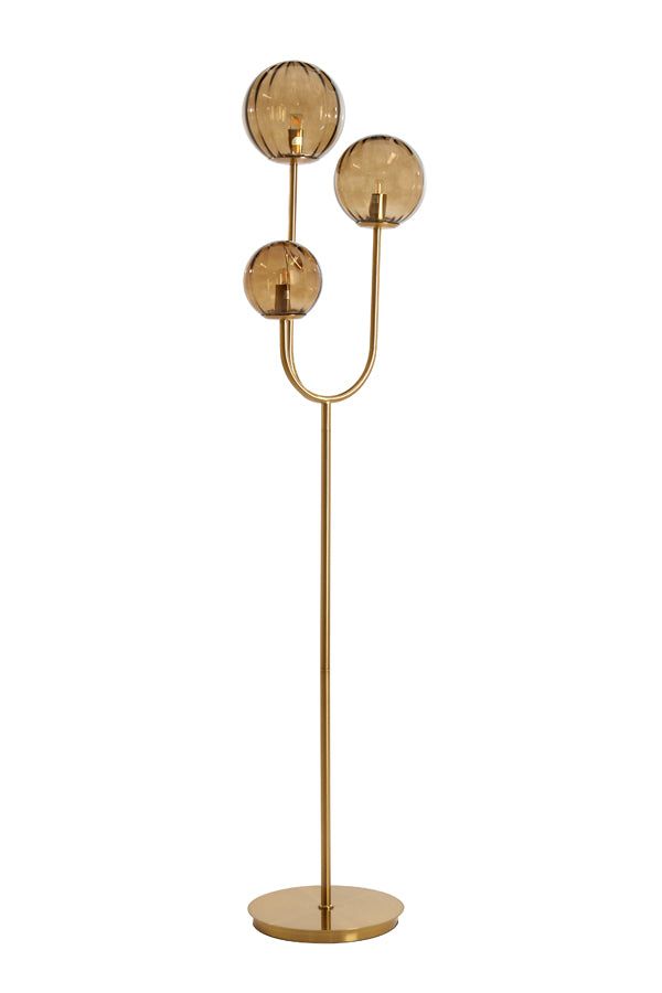 Magdala 3Lt Floor Lamp - Brown Glass & Gold Finish