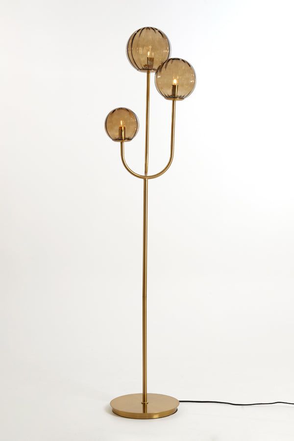 Magdala 3Lt Floor Lamp - Brown Glass & Gold Finish