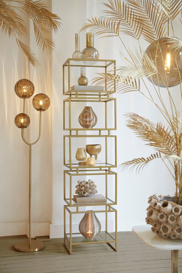 Magdala 3Lt Floor Lamp - Brown Glass & Gold Finish