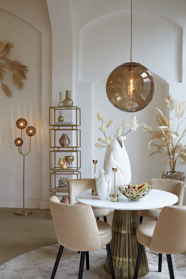 Magdala 3Lt Floor Lamp - Brown Glass & Gold Finish