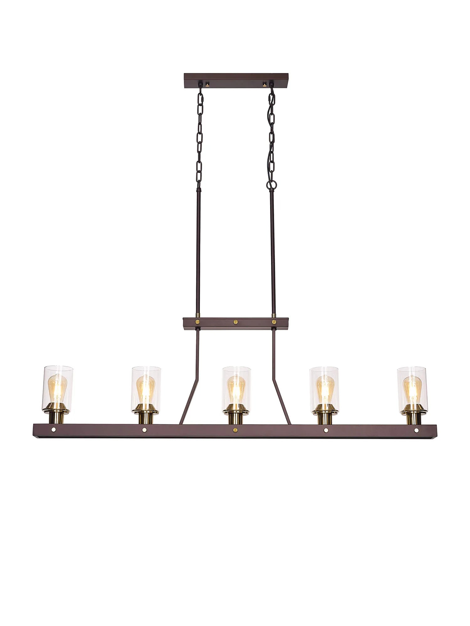 Halo Linear Pendant- Brown Oxide/Gold Bronze With Clear Glass Shades