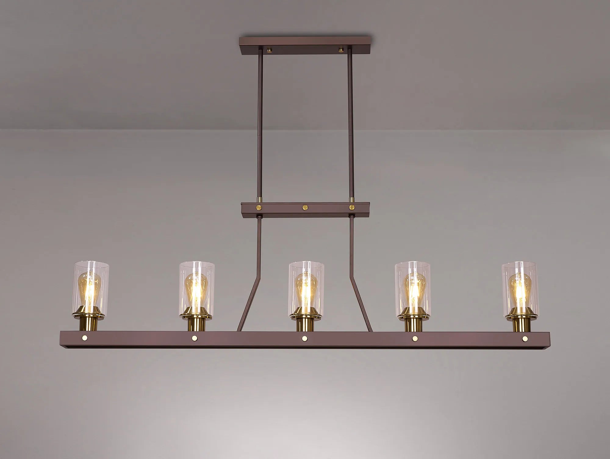 Halo Linear Pendant- Brown Oxide/Gold Bronze With Clear Glass Shades