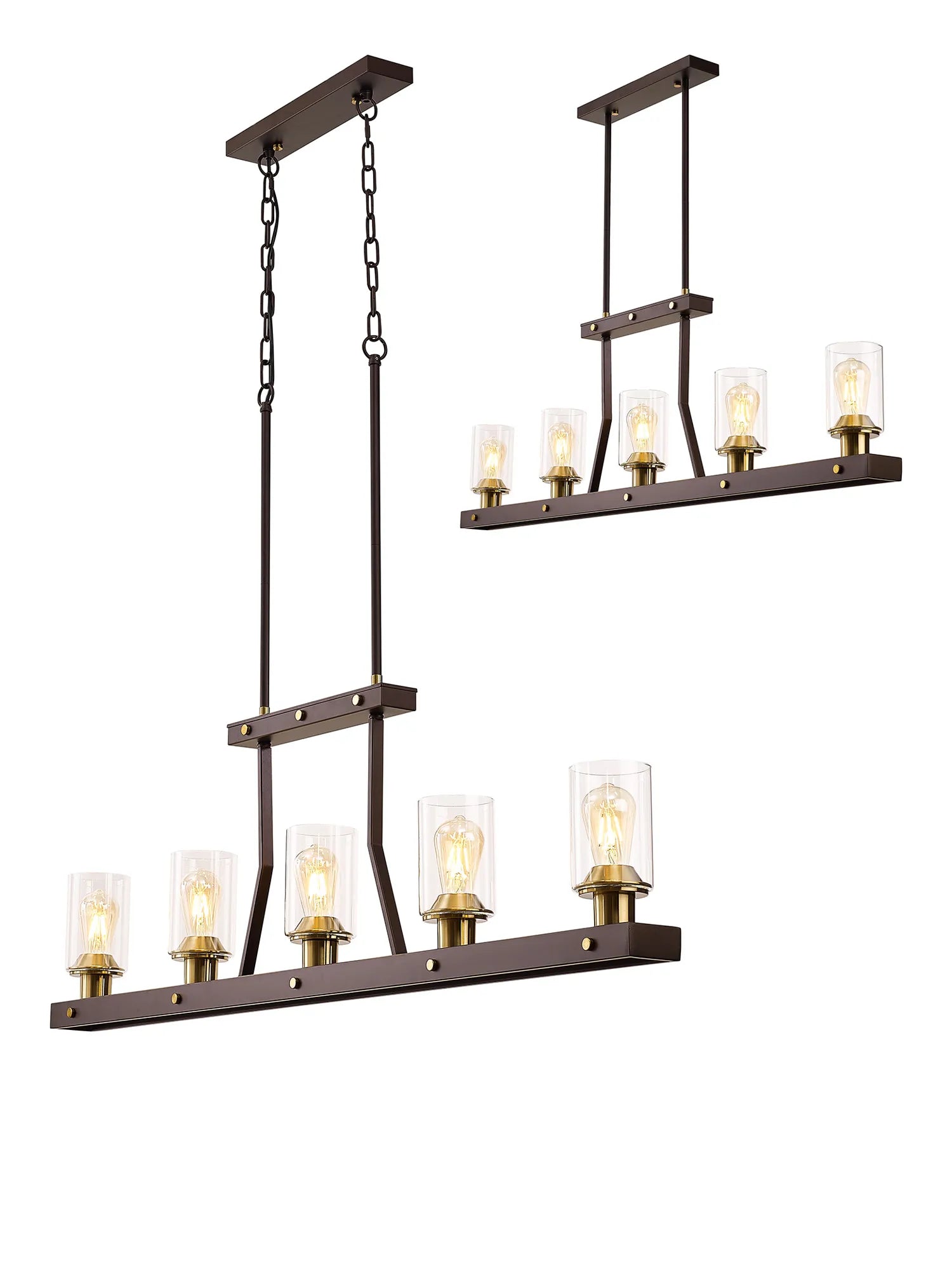 Halo Linear Pendant- Brown Oxide/Gold Bronze With Clear Glass Shades