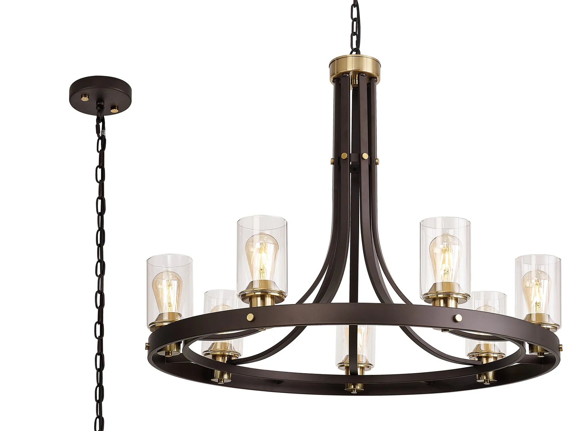 Halo Pendant 3/5/7 Light E27, Brown Oxide/Bronze With Clear Glass Shades
